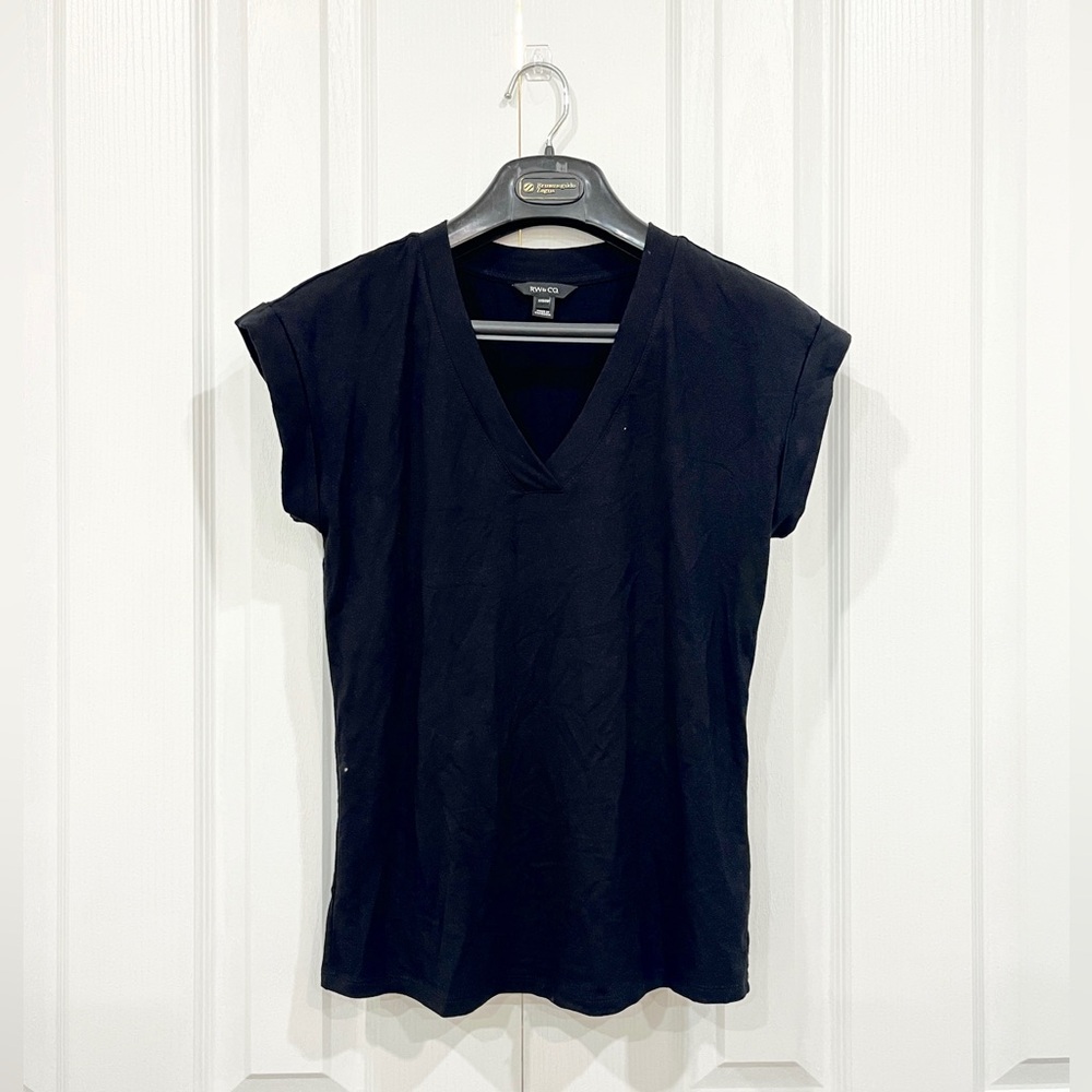 RW&CO | Relaxed-Fit Extended-Sleeve V-Neck Tee  | Black | XXS